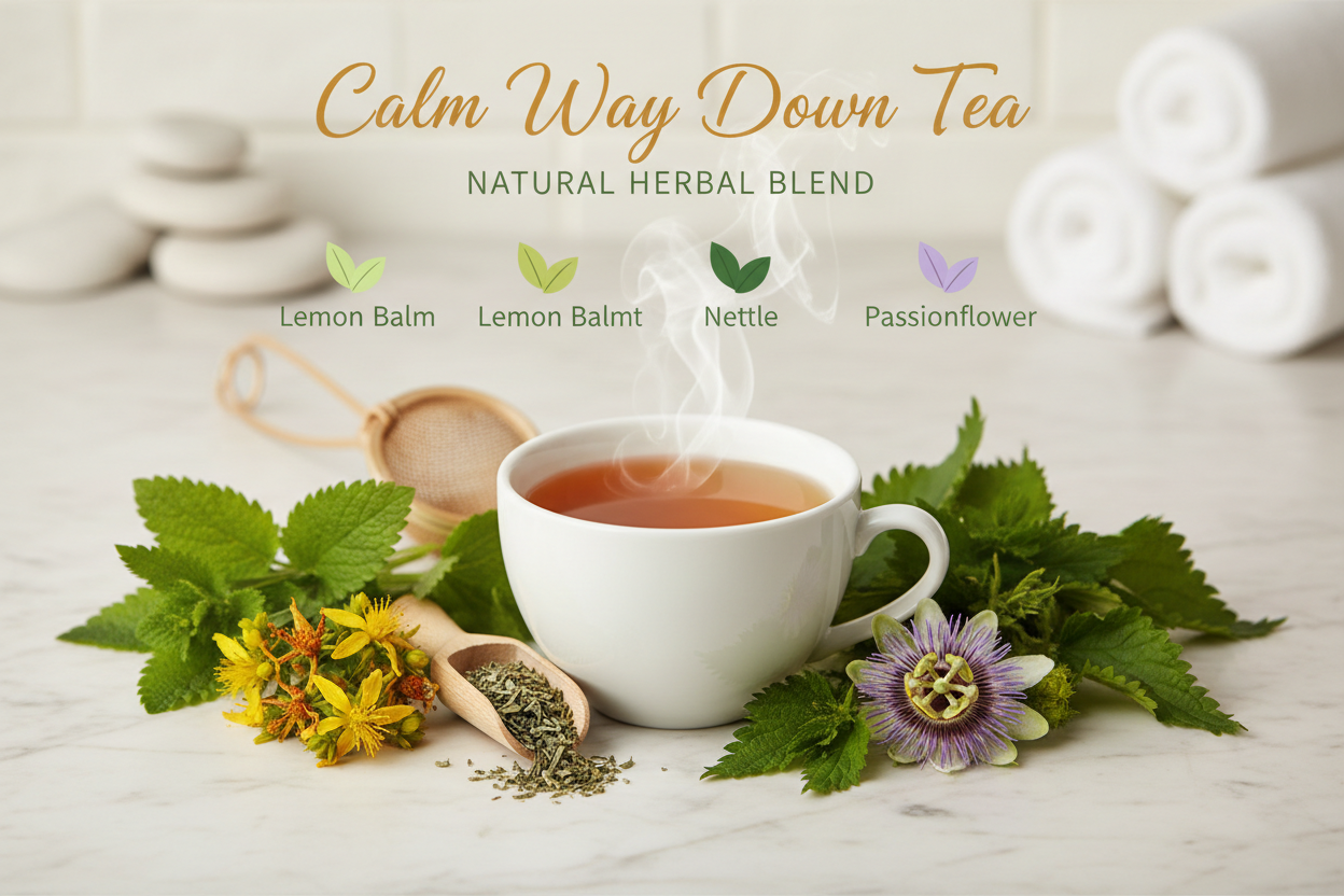 Calm Way Down Tea Flyer with Ingredients