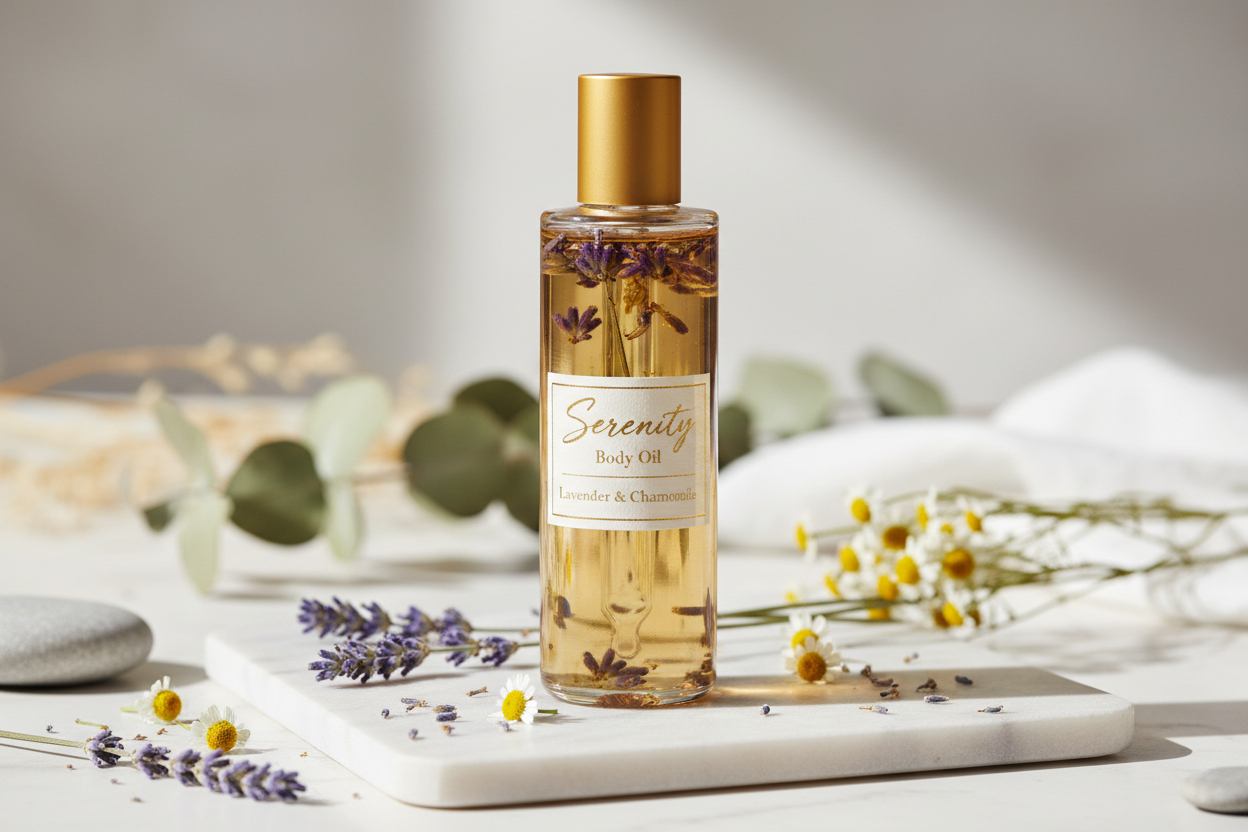 Serenity Body Oil with lavender and chamomile inside